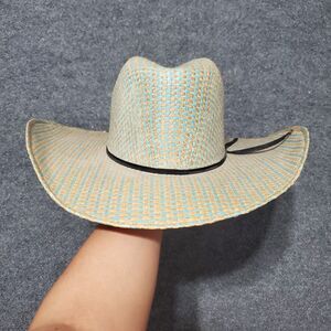 Rodeo King 25X Straw Cowboy Hat Powder Horn Blue Biege Rio Western Hat Barncore